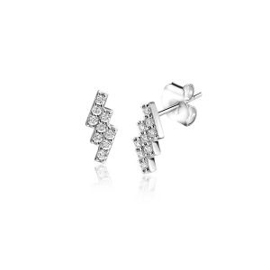 9mm ZINZI Sterling Silver Stud Earrings 3 Bars with White Zirconias ZIO2547