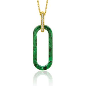 38mm ZINZI Oval Pendant Green Malachite and Luxurious Gold Plated Bail White Zirconias ZIH2456G (excl. necklace)