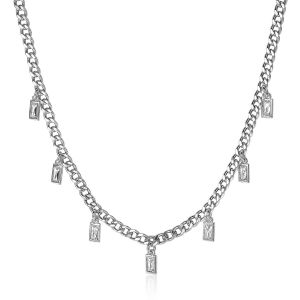 ZINZI Sterling Silver Curb Chain Necklace Baguette White Zirconias 40-45cm ZIC2104