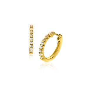 15mm ZINZI gold plated silver hoops set with champagne, peridot and white zirconia with luxury hinge closure ZIO2612