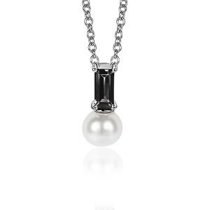 ZINZI Sterling Silver White Pearl Pendant with Black Baguette Zirconia ZIH2135Z (excl. necklace)