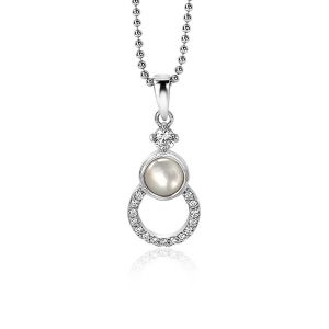 ZINZI Sterling Silver Fantasy Pendant Open Circle Mother-of-Pearl White Zirconias ZIH1943