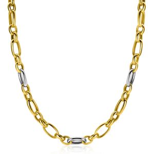 ZINZI bicolor chain necklace (7mm wide) with alternating gold plated jasseron links and large silver oval links 45cm ZIC2639