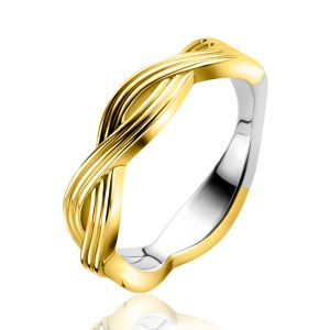 ZINZI gold plated silver ring (5mm wide) with a braided Infinity symbol in line motif ZIR2684