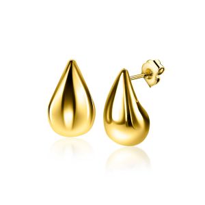 20mm ZINZI gold plated silver stud earrings in organic teardrop shape ZIO2589G