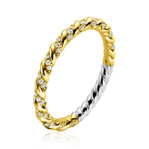 ZINZI Gold Plated Sterling Silver Stackable Ring Twisted with White Zirconias ZIR2320Y