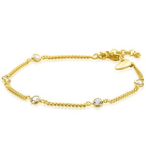 ZINZI Gold Plated Sterling Silver Curb Chain Bracelet Round Settings with White Zirconia ZIA2263G