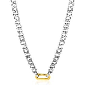 ZINZI Sterling Silver Curb Chain Statement Necklace 42cm with Gold Plated Oval Clasp ZIC2378