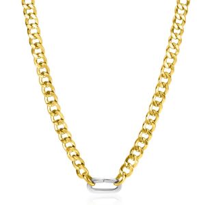 ZINZI Gold Plated Sterling Silver Curb Chain Statement Necklace 42cm with Silver Oval Clasp ZIC2378G