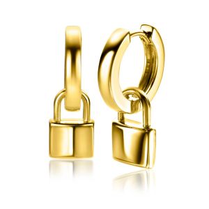 13mm ZINZI Gold Plated Sterling Silver Earrings Pendants Trendy Lock ZICH2353G (excl. hoop earrings)