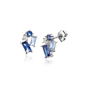 11mm ZINZI Sterling Silver Stud Earrings Round and Rectangular White and Blue Color Stones ZIO2293