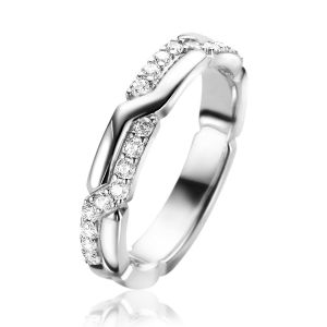 ZINZI Sterling Silver Crossover Ring Playful Combination of 2 Rows White Zirconias width 4mm ZIR2399