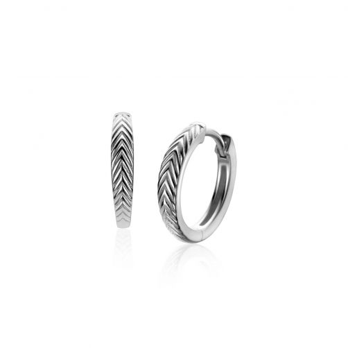15mm ZINZI silver hoop earrings with feather motif 3mm wide and luxury hinge closure ZIO2644