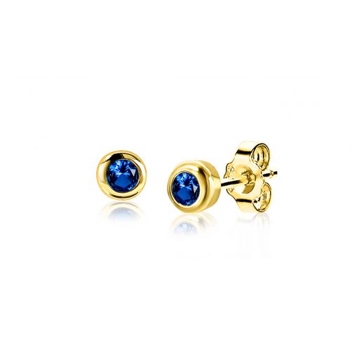 SEPTEMBER oorknoppen 4mm gold plated met geboortesteen blauw saffier ...