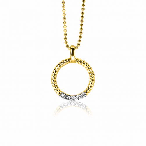 22mm ZINZI Gold Plated Sterling Silver Round Pendant Twist Design White Zirconia ZIH2128Y (excl. necklace)