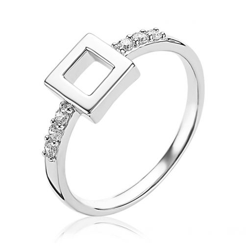 ZINZI Sterling Silver Ring Open Square and White Zirconias ZIR1862