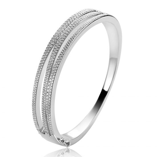 Mart Visser by ZINZI silver multi-look bangle bracelet, 12mm, organically shaped and adorned with white zirconia, MVA26