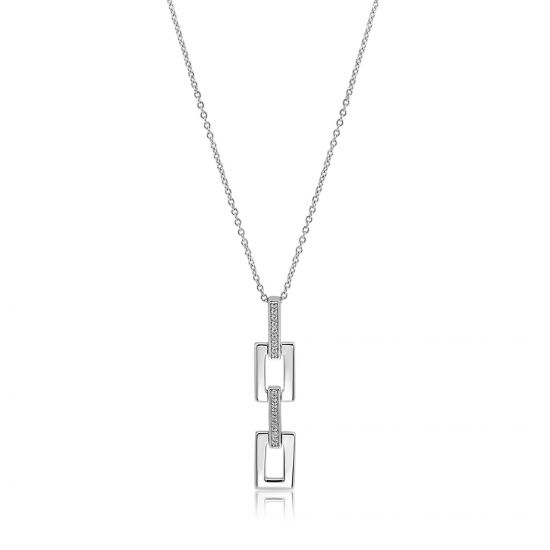 45cm Mart Visser by ZINZI silver necklace including a sleek rectangular pendant, 39mm, adorned with white zirconia, MVC27