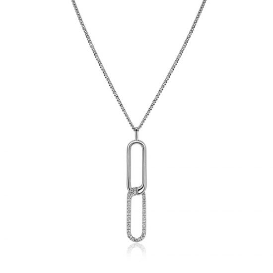 45cm Mart Visser by ZINZI silver gourmet chain including a rectangular link pendant, 40mm, adorned with white zirconia, MVC28