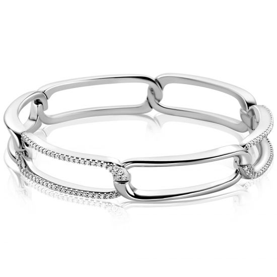 Mart Visser by ZINZI silver link bracelet, 10mm, with rectangular links adorned with white zirconia, MVA28