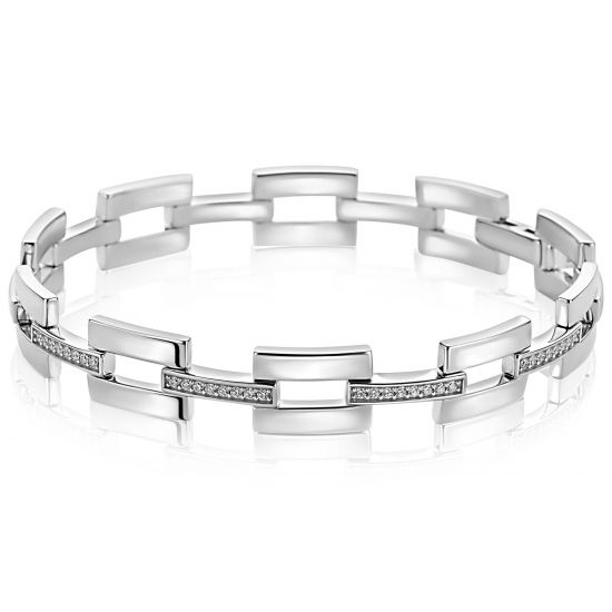 Mart Visser by ZINZI silver link bracelet, 9mm, with rectangular links adorned with white zirconia, MVA27