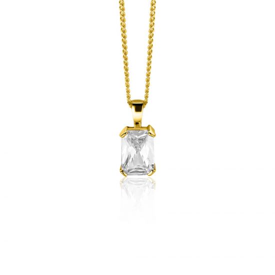 11mm ZINZI Gold 14 ct gold pendant with a rectangular white cubic zirconia in a bezel setting ZGH509 (no necklace)