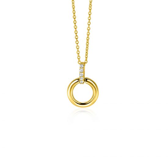 12mm ZINZI Gold 14 ct gold round pendant with a luxurious eye-catching bail, set with white cubic zirconias ZGH512 (no necklace)