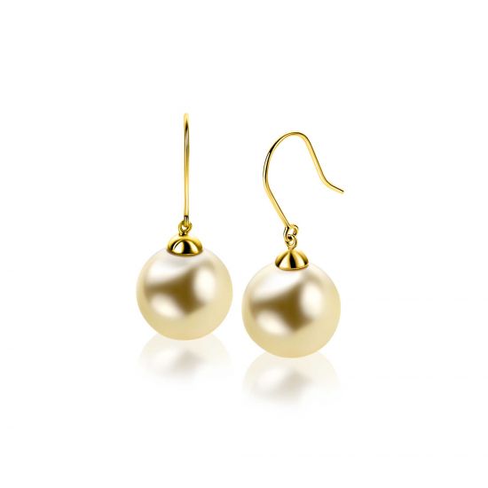 30mm ZINZI Gold 14-karat gold drop earrings with round gold-colored Swarovski crystal pearl, 12mm, ZGO25G