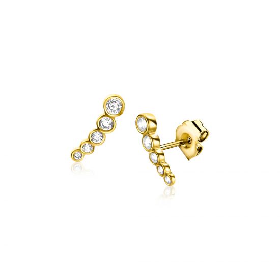 10mm ZINZI 14K Gold Stud Earrings 5 Round White Zirconias ZGO413