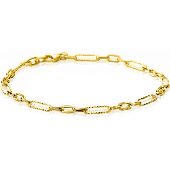 ZINZI Gold 14 karat gold bracelet with embellished paperclip links and oval links 3.5mm wide 19cm ZGA494
