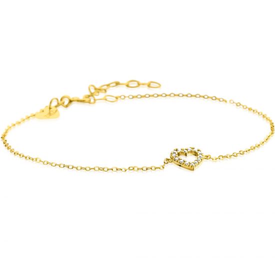 ZINZI 14K Gold Bracelet Heart White Zirconias 7mm width 16,5-19,5cm ZGA450