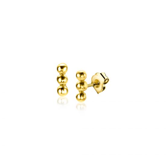 4mm ZINZI 14K Gold Stud Earrings 3 Small Beads ZGO414