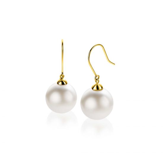 30mm ZINZI Gold 14-karat gold drop earrings with round white Swarovski crystal pearl, 12mm, ZGO25