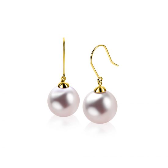 30mm ZINZI Gold 14-karat gold drop earrings with round pink Swarovski crystal pearl, 12mm, ZGO25R