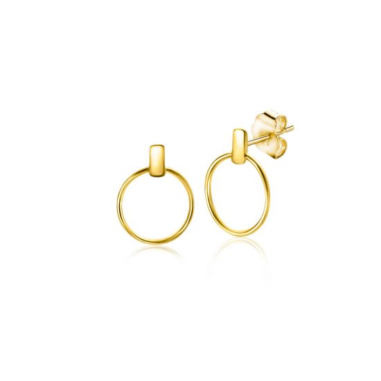 9mm ZINZI 14K Gold Stud Earrings Open Circle and Small Bar ZGO404