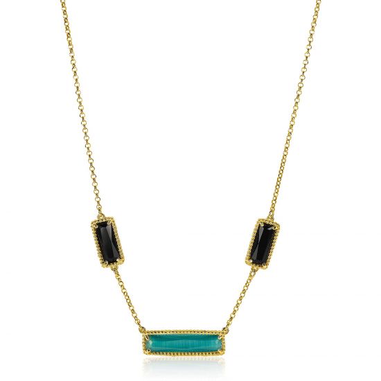 ZINZI Gold Plated Sterling Silver Fantasy Necklace with Rectangular Color Stones in Green and Black 42-45cm ZIC2112