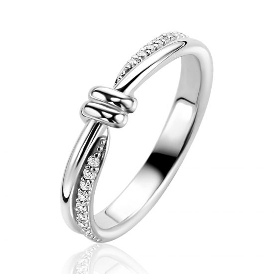 ZINZI silver multi-look ring (4mm wide) with a knot, set with white cubic zirconias ZIR2680