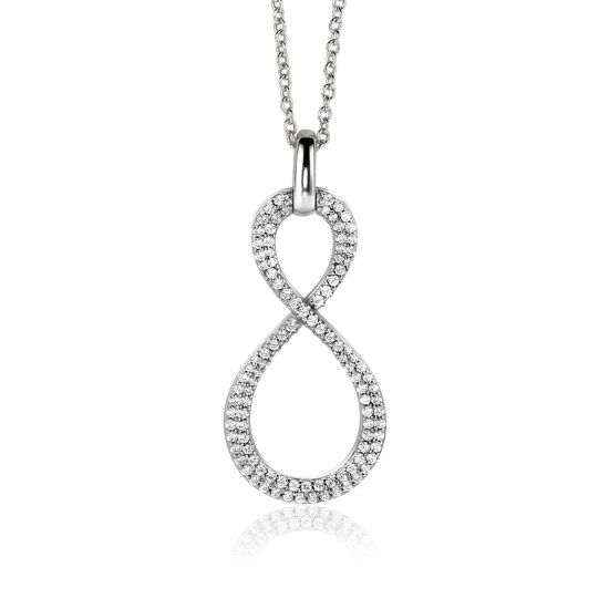 35mm ZINZI Sterling Silver Infinity Pendant White Zirconias ZIH2570 (excl. necklace)