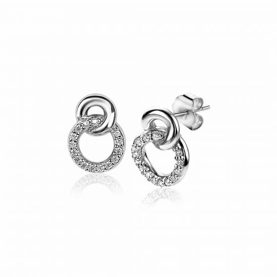 11mm ZINZI Sterling Silver Stud Earrings Connected Open Circles White Zirconia ZIO2045