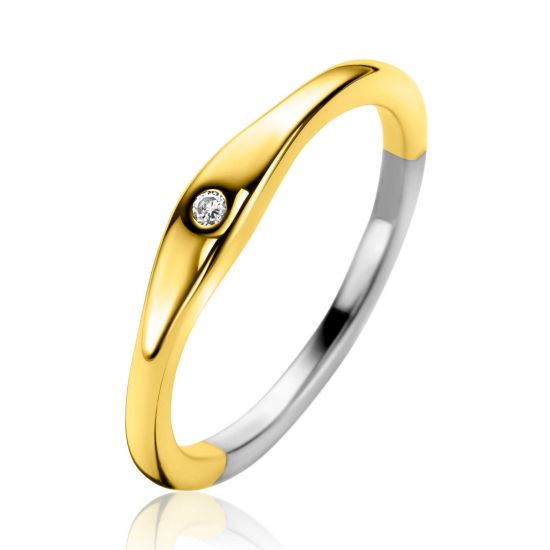 ZINZI gold plated silver ring organically shaped 3.5mm wide set with white zirconias ZIR2628