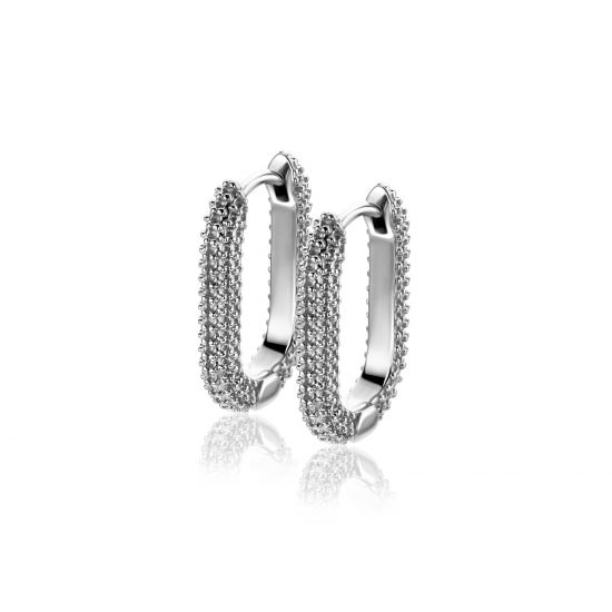 20mm ZINZI silver hoop earrings in oval shape with beaded structure and luxury clasp ZIO2694