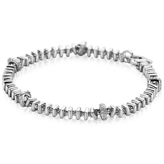 ZINZI silver square link bracelet 6mm wide, alternately set with white cubic zirconias 19cm ZIA2678