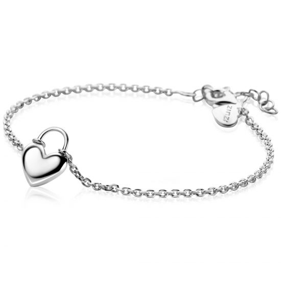 ZINZI silver link bracelet with a heart-shaped lock pendant 17-20cm ZIA2673