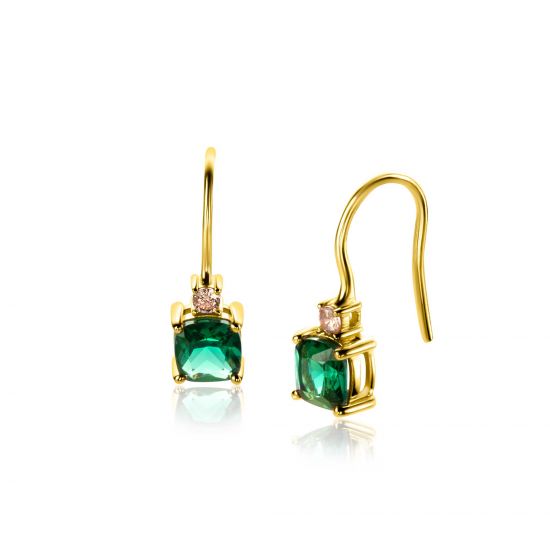 19mm ZINZI Gold Plated Sterling Silver Drop Earrings Prong Settings Green Champagne Color Stones ZIO2562H