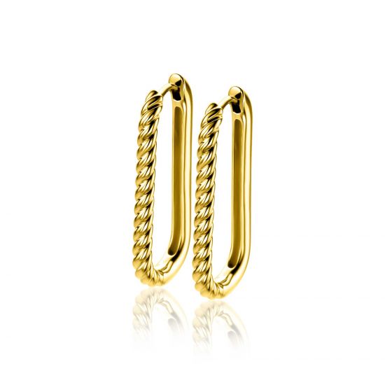 28mm ZINZI gold plated silver hoop earrings in oval shape with twisted tube and luxury clasp ZIO2693G