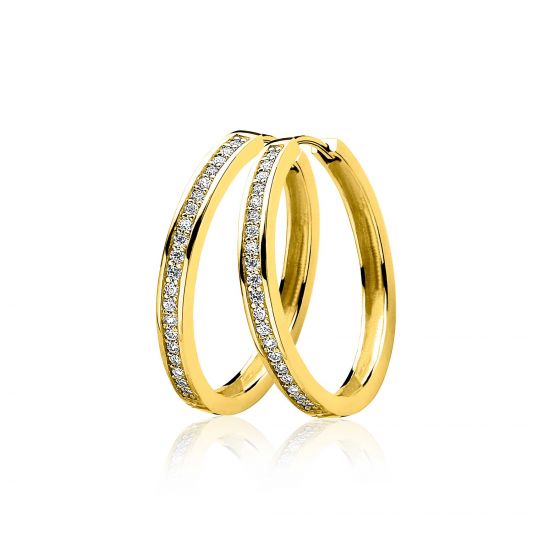 28mm ZINZI Gold Plated Sterling Silver Hoop Earrings White Zirconias width 3mm ZIO193Y