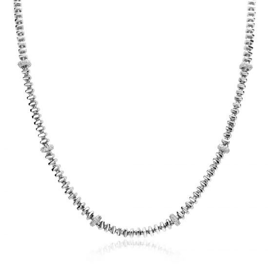 ZINZI silver square link necklace 6mm wide, alternately set with white cubic zirconias 45cm ZIC2678