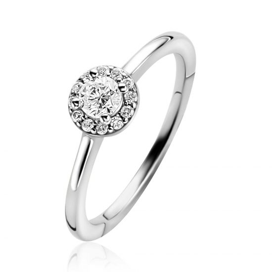 ZINZI silver entourage engagement ring set with white zirconia and a small heart on the side ZIR2697