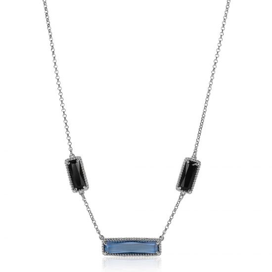 ZINZI Sterling Silver Fantasy Necklace with Rectangular Color Stones in Blue and Black 42-45cm ZIC2111