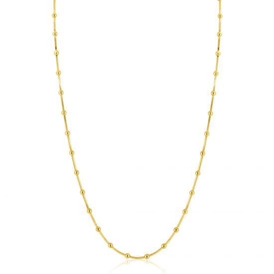 ZINZI Gold Plated Sterling Silver Snake Chain Necklace with Square Cut Chains and 40 Refined Shiny Beads (2,5mm width) 43-45cm ZIC2471G